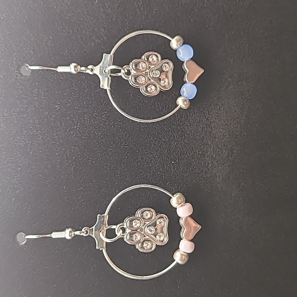 3/$10 Silver and Pink/Blue Paw Print Earrings